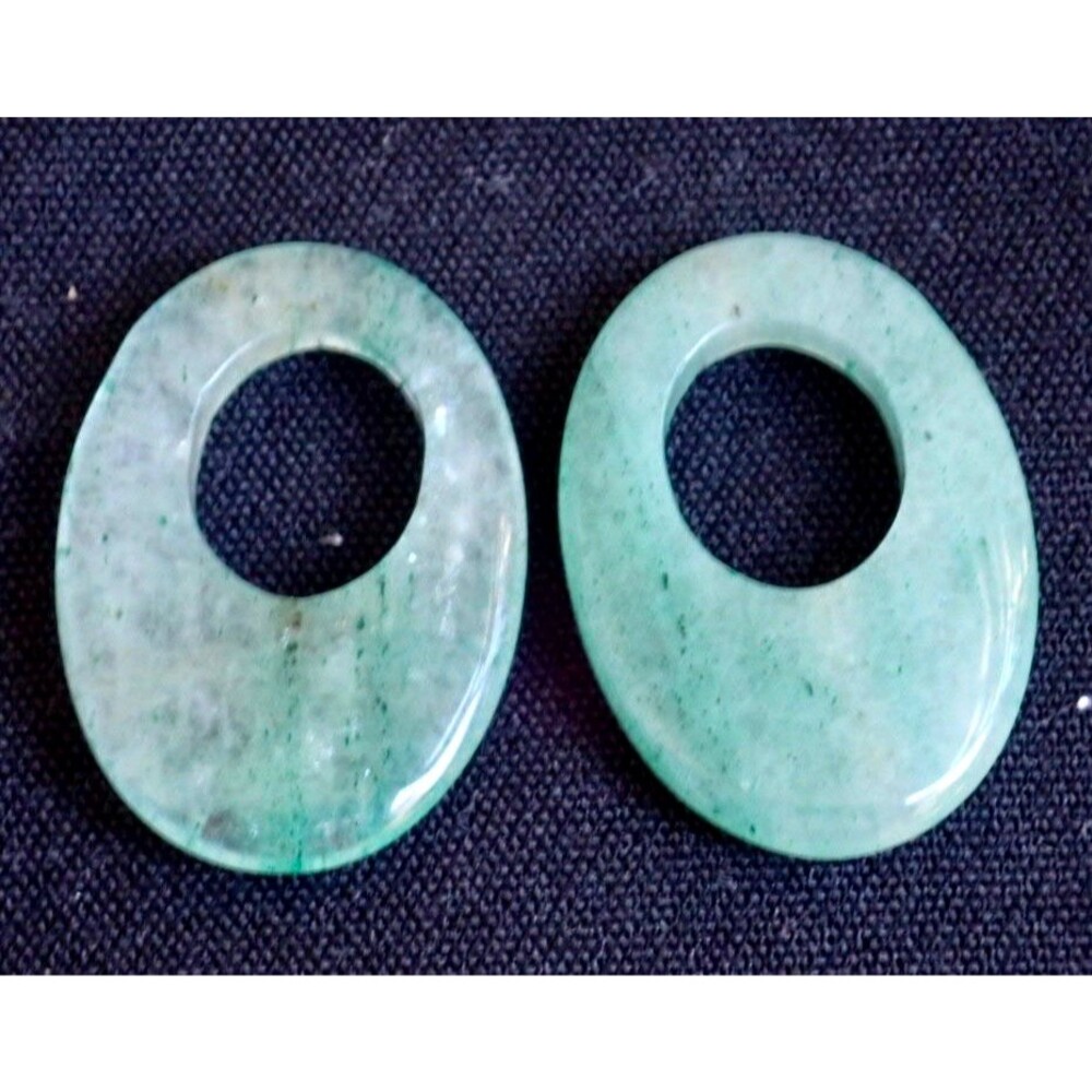 Natural Green Aventurine Oval Disk Pair Loose of Gemstone Set of 2 1.91 Gr 1.35"